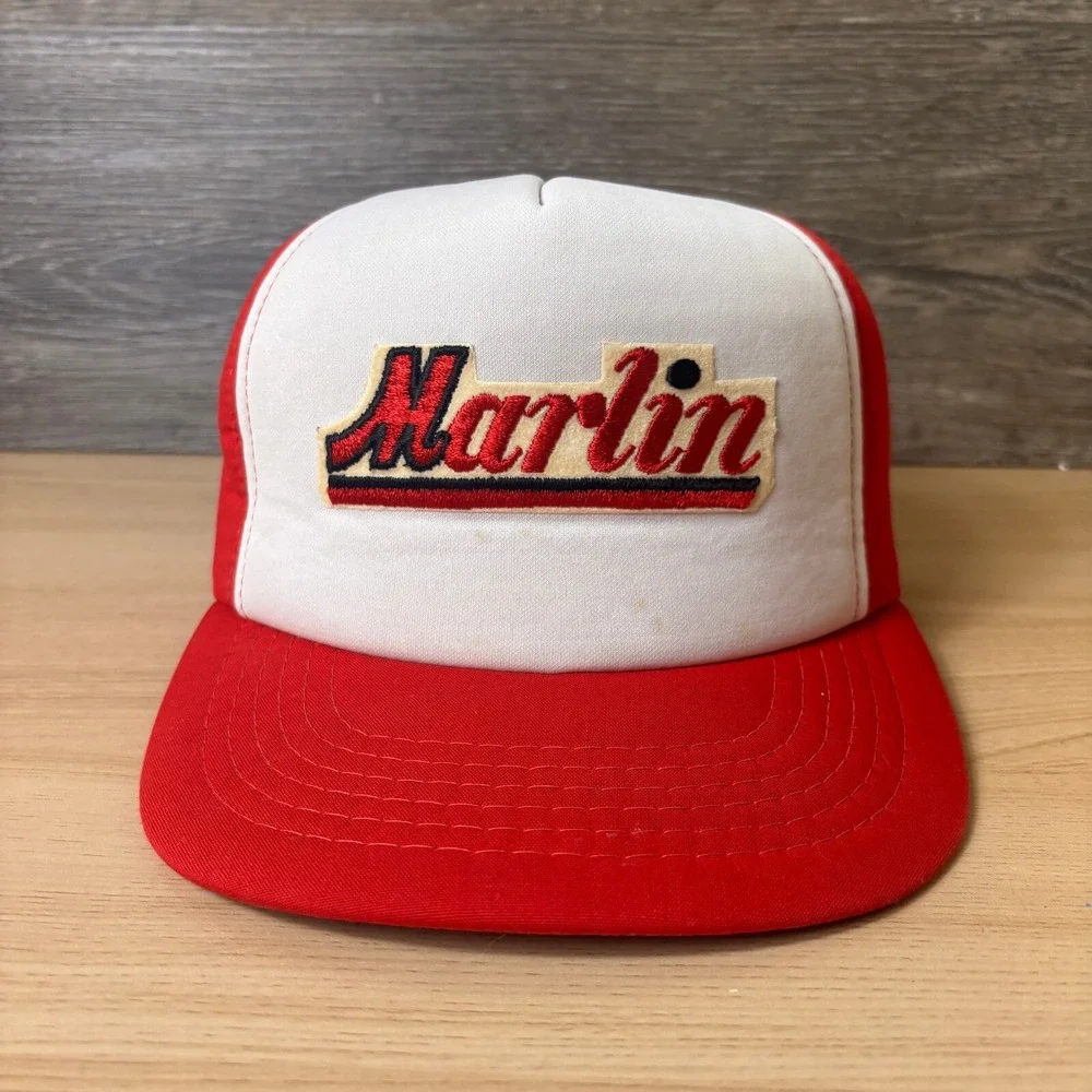 Vintage Marlin Hat Cap Snapback Red Trucker‎ All Foam Adjustable